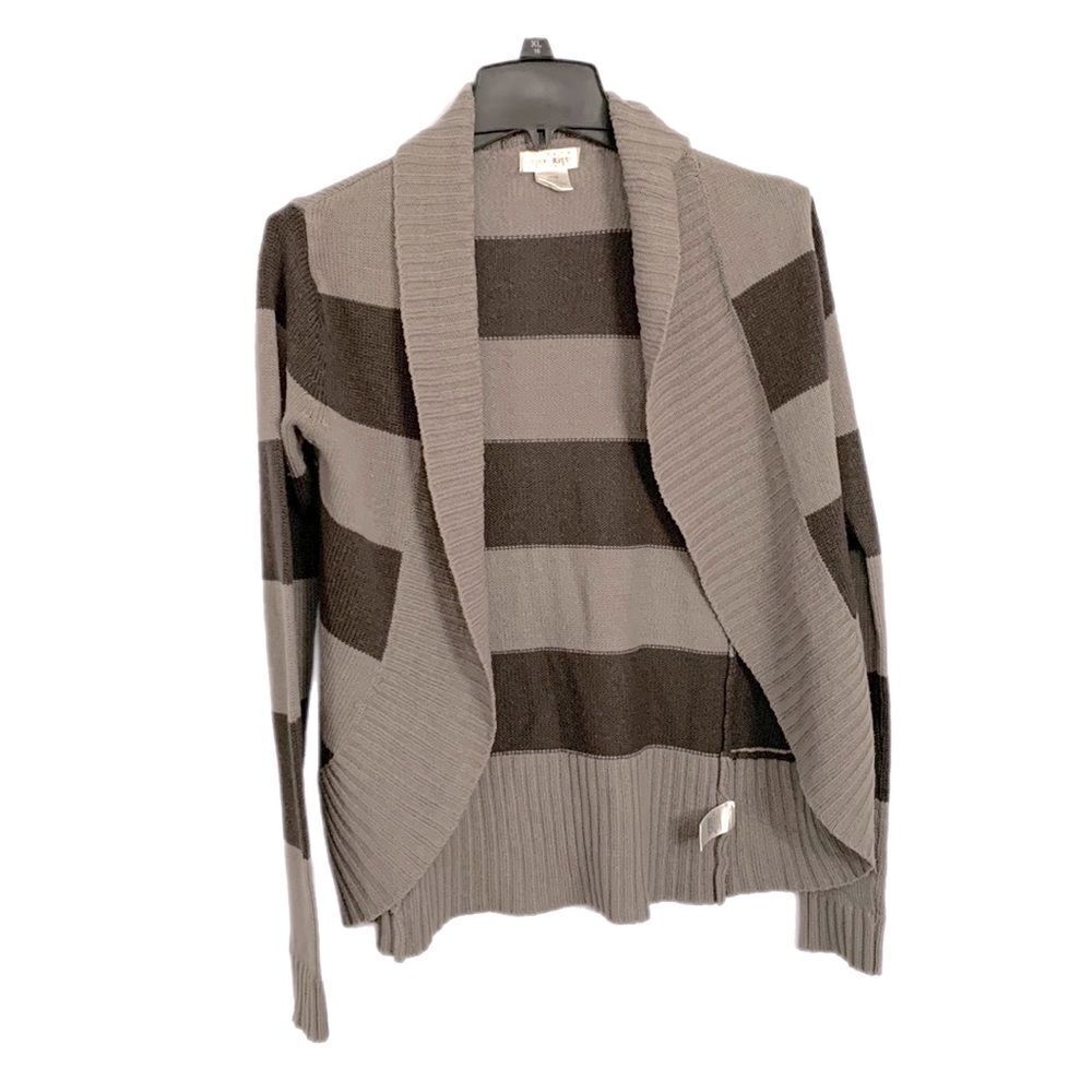 PINK KISS | Big Girls Grey Striped Open Front Knit Cardigan Sweater Size Large
